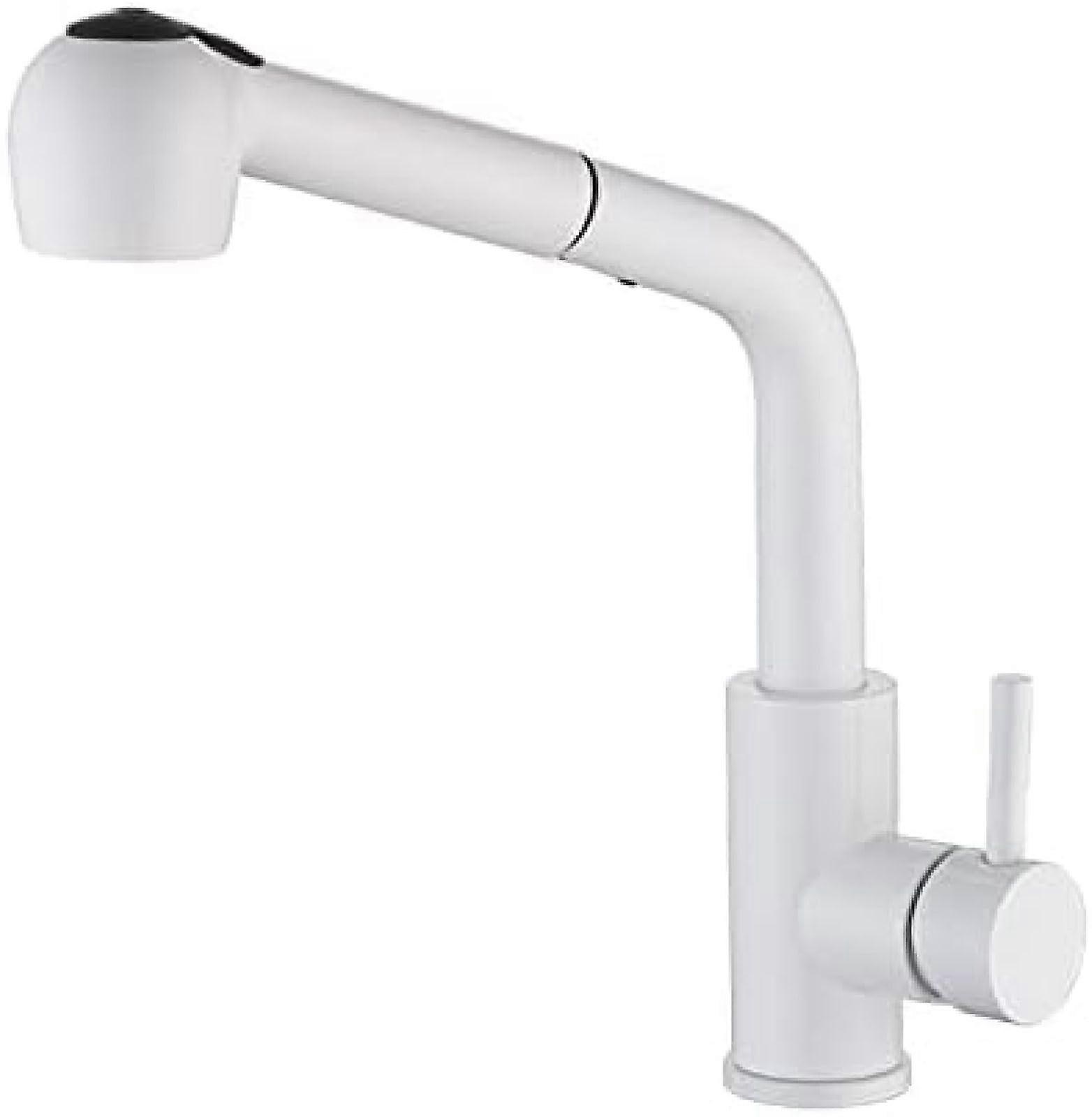 Kitchen Mixer Tap White Retractable Pull-Out Spray, Hot And Cold Water, Rotating Kitchen Sink Tap