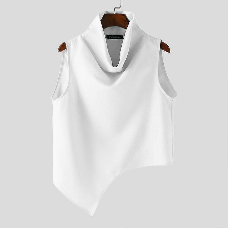 INCERUN Summer Men Cowl Neck Sleeveless Solid Irregular Tank Tops