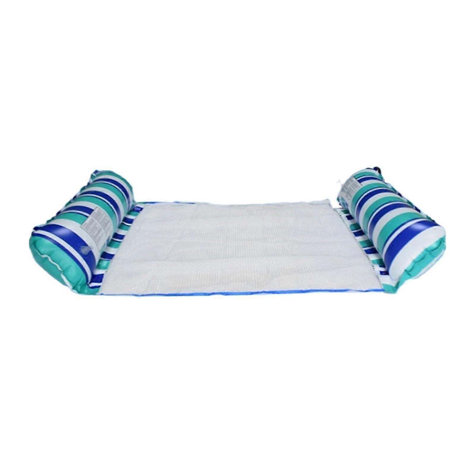 Inflatable air mattress water 1pc two tube straight stripe hammock foldable PVC inflatable swimming row float pool seat (Blue Green)