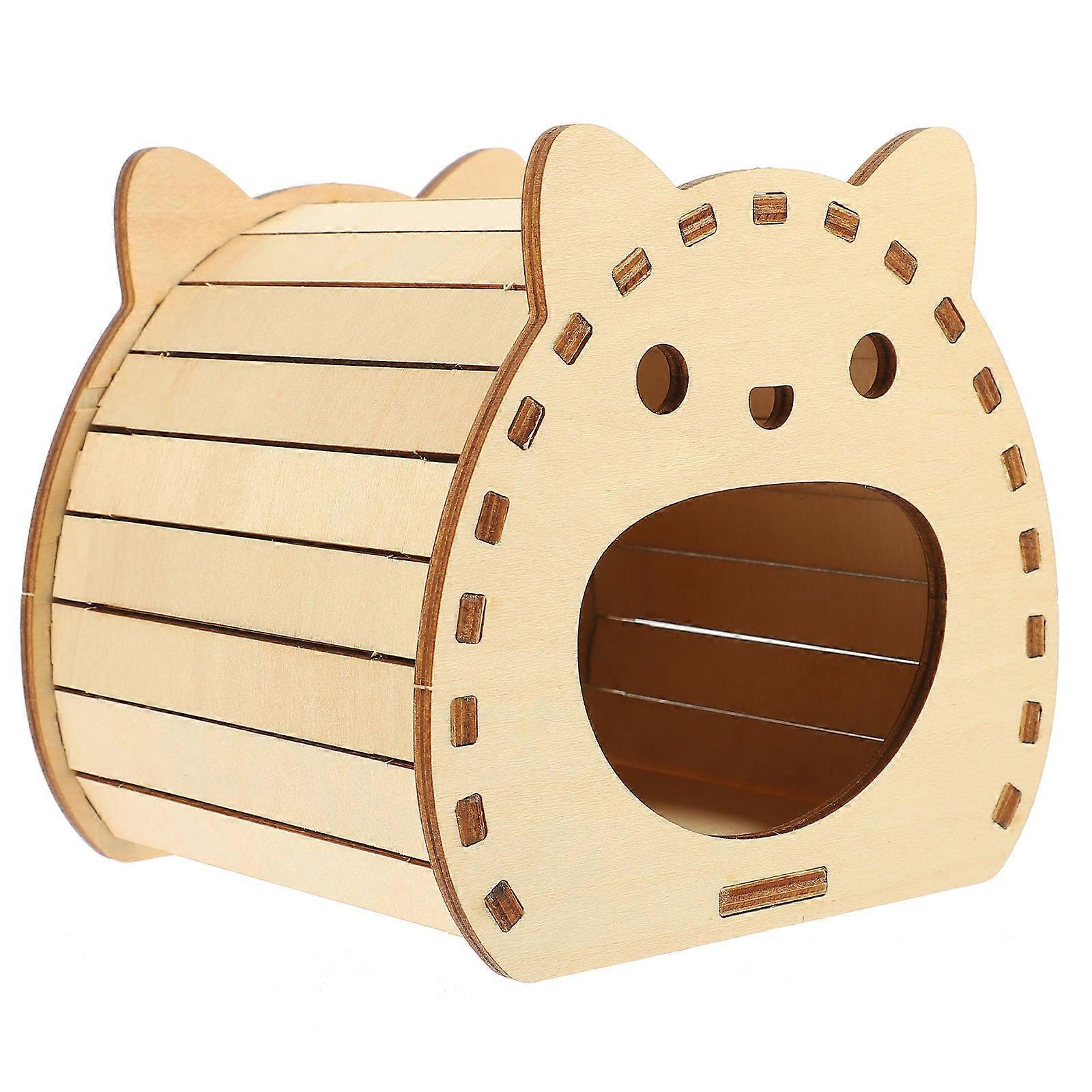 DIY Wooden Hamster Hideout for Playing Beige Small Animals House with Enough .8x6.3x5.9 inches