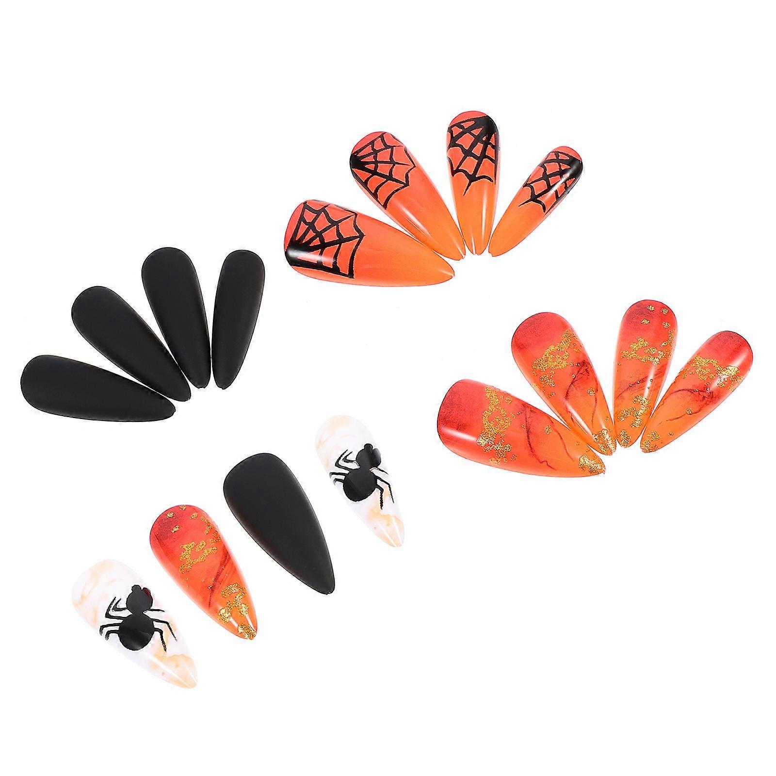24Pcs Assorted Color Full Cover Halloween Fake Nails Designed For Women And Kids Suitable For Fun Halloween Parties And Creative Nail Designs