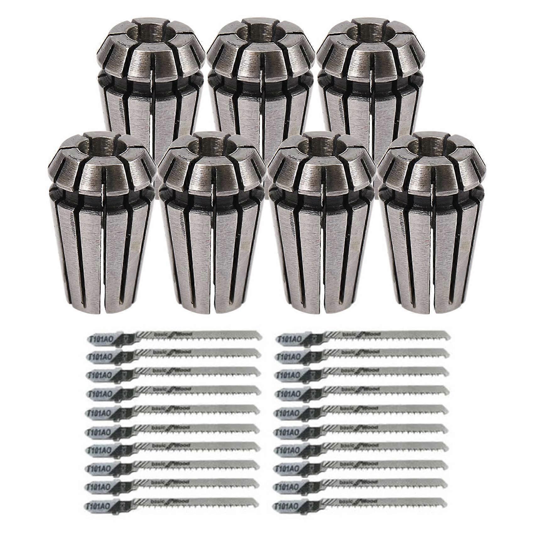 7Pcs 1-7mm ER11 Collet Chuck Tool Bits Holder Spring Collet with 20Pcs Jigsaw Blade T101AO T-Shank M