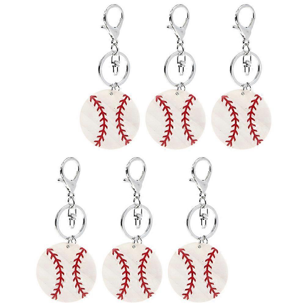 Baseball Keychain for Kids with White Alloy and Wood Material Perfect for Hanging Keys 6 Pieces