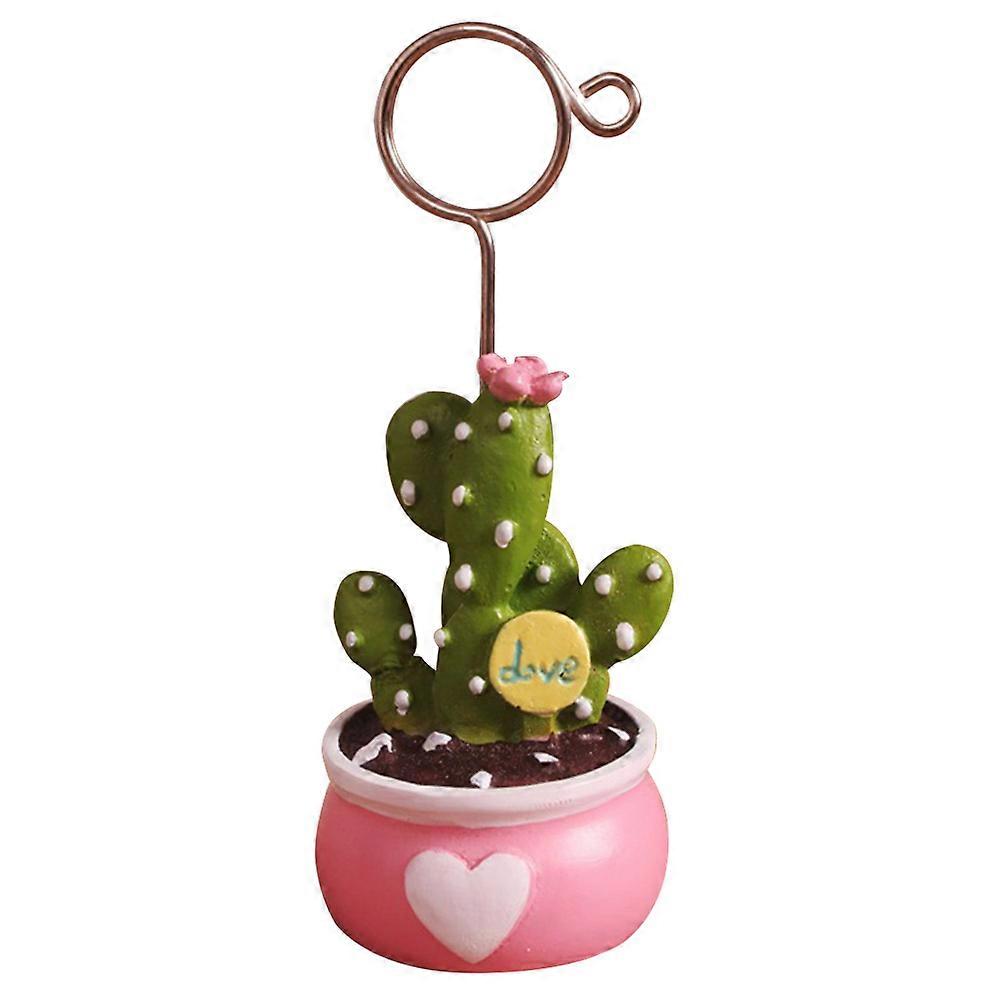 Succulent Stand Cactus Shaped Desktop Item Office Use Pink Resin Memo Holder 1Set