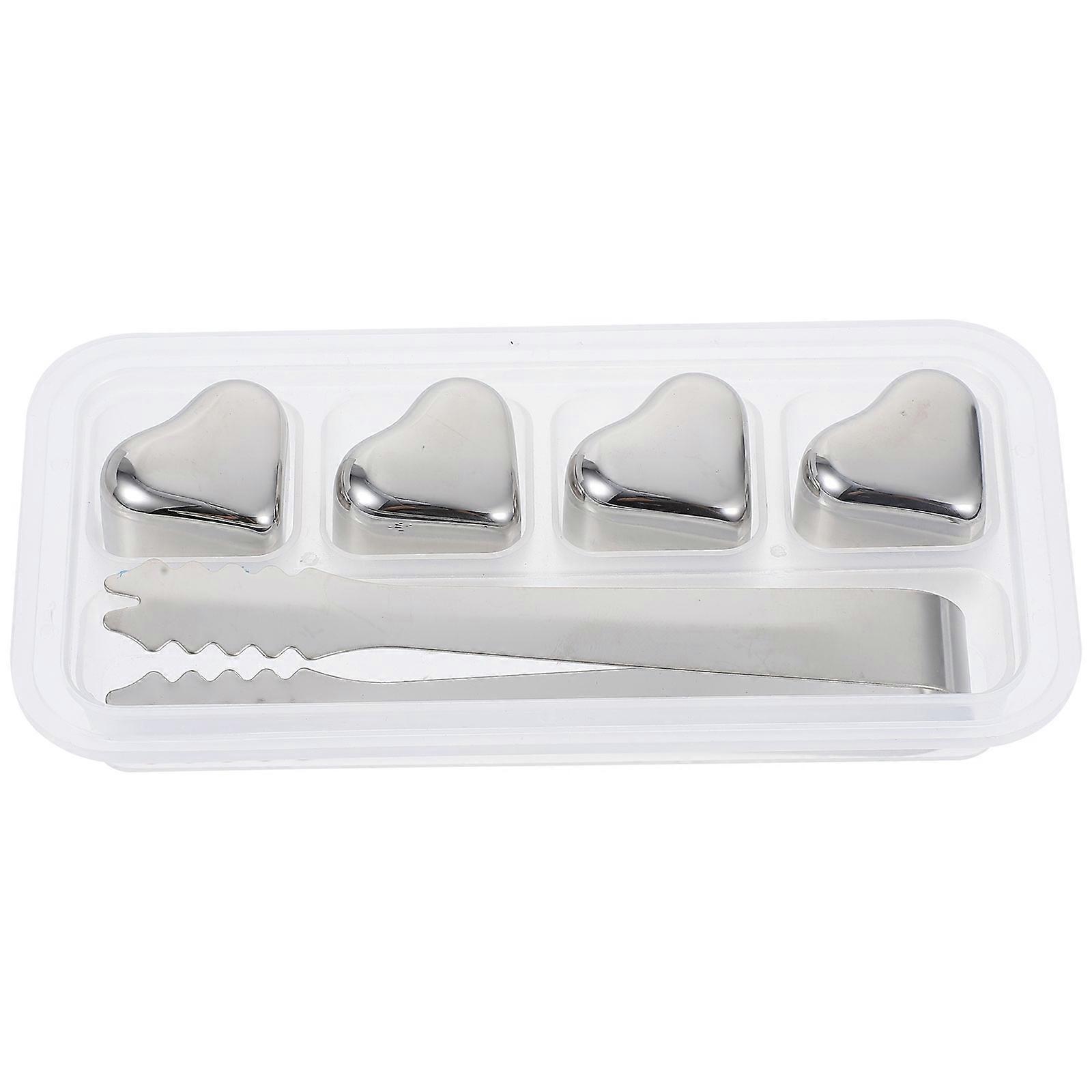 Silver Heart Ice Cubes Made Of Stainless Steel Suitable For Cooling Beverage 1 Set