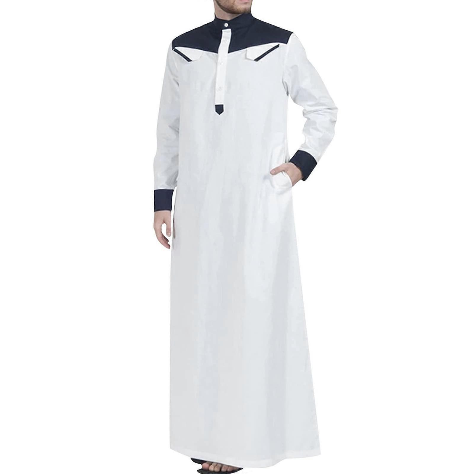 Middle East Arabic Men's Robes Thobe Muslim Kaftan Clothing VNeck Arabic Muslim Casual Wear Islamic Maxi Dress India Turkish Dresses M A2 Black