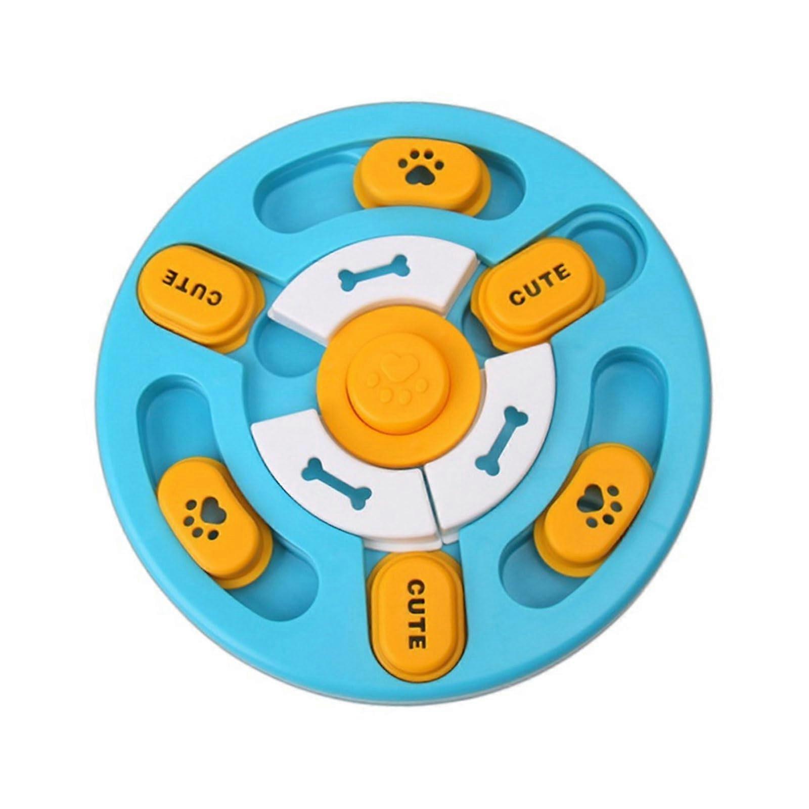 Sliding Modular Intelligence Feeding Toy for Cats - Interactive Slow Feeder Puzzle Bowl in Blue/Yellow for Mental Training