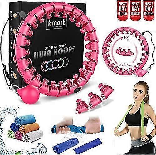 MKK طوق هولا ذكي مرجح ، تمرين لياقة بدنية قابل للتعديل مرجح هولا هوب - 24 عقدة قابلة للفصل / رابط وردي