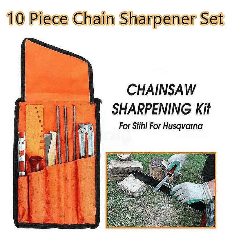 10Pcs Professional Chainsaw Chain Sharpening Tool Kit Hardwood Handle Set Round/Flat File Profile File Sharpening Tools