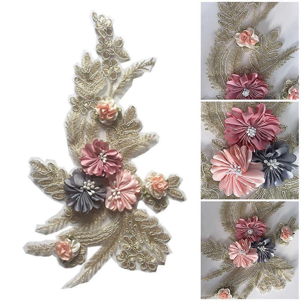 Three-dimensional Bead Golden String Floral Patch Applique For Women Girls Clothing Accessories Perfect For Decorating In Multi Color 1Pcs