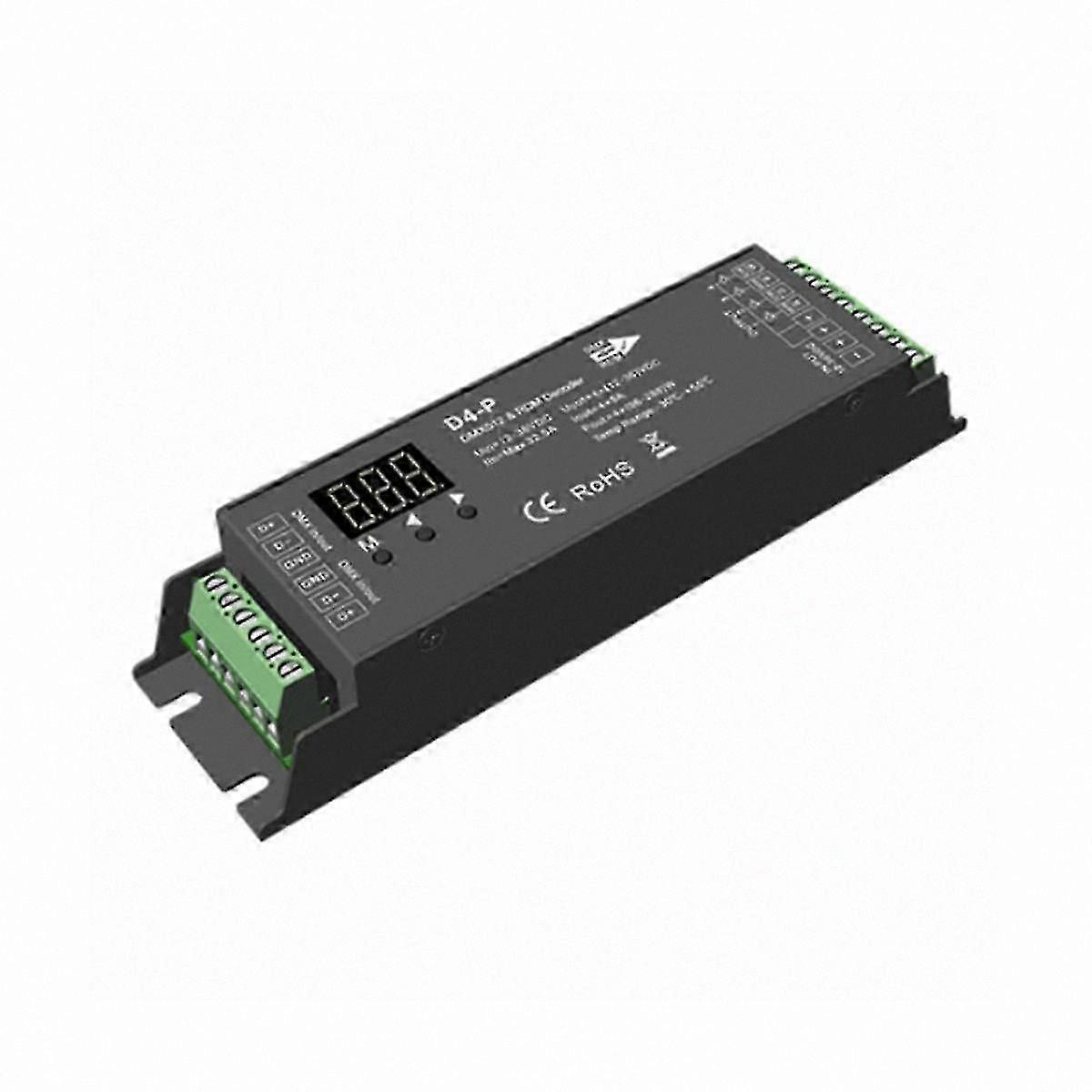 4-Channel PWM DMX LED Decoder Controller with Digital Display, XLR3 & RJ45 Ports, DC12-36V Input, 8A per Channel