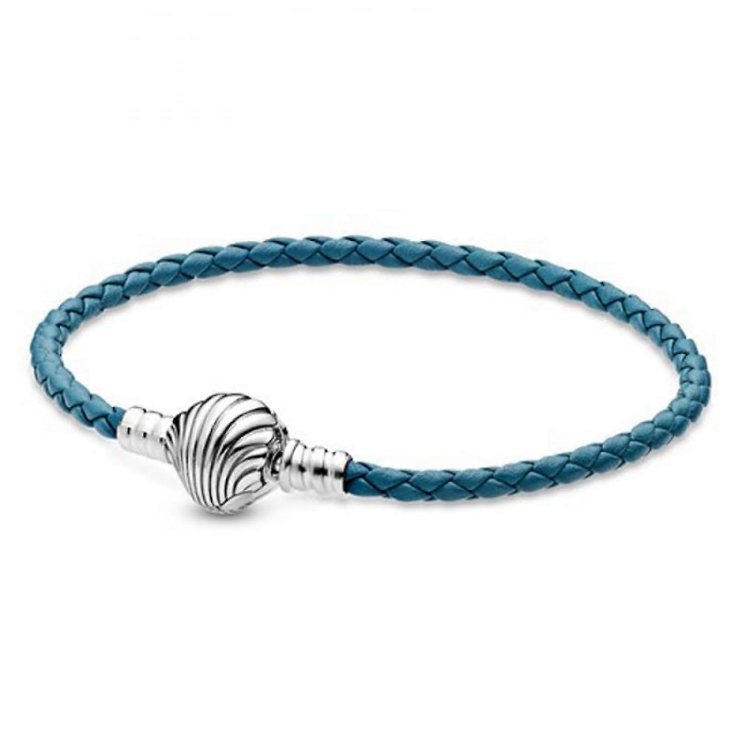 Sterling Silver Turquoise Braided Leather Bracelet with Shell Clasp 17.5 cm