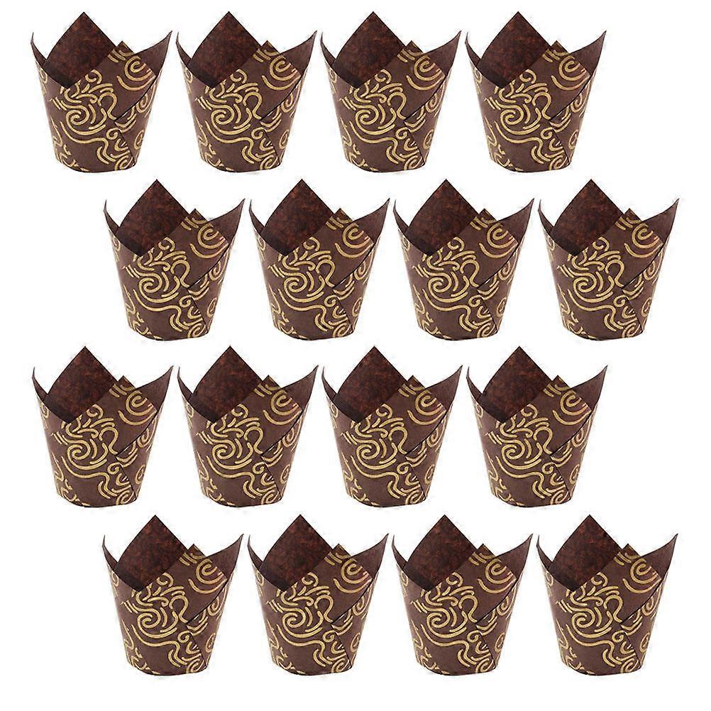 Home Cake Cups Paper Baking Cups Tulip Shape Kitchen Accessories Coffee Color Baking Resistant 100Pcs