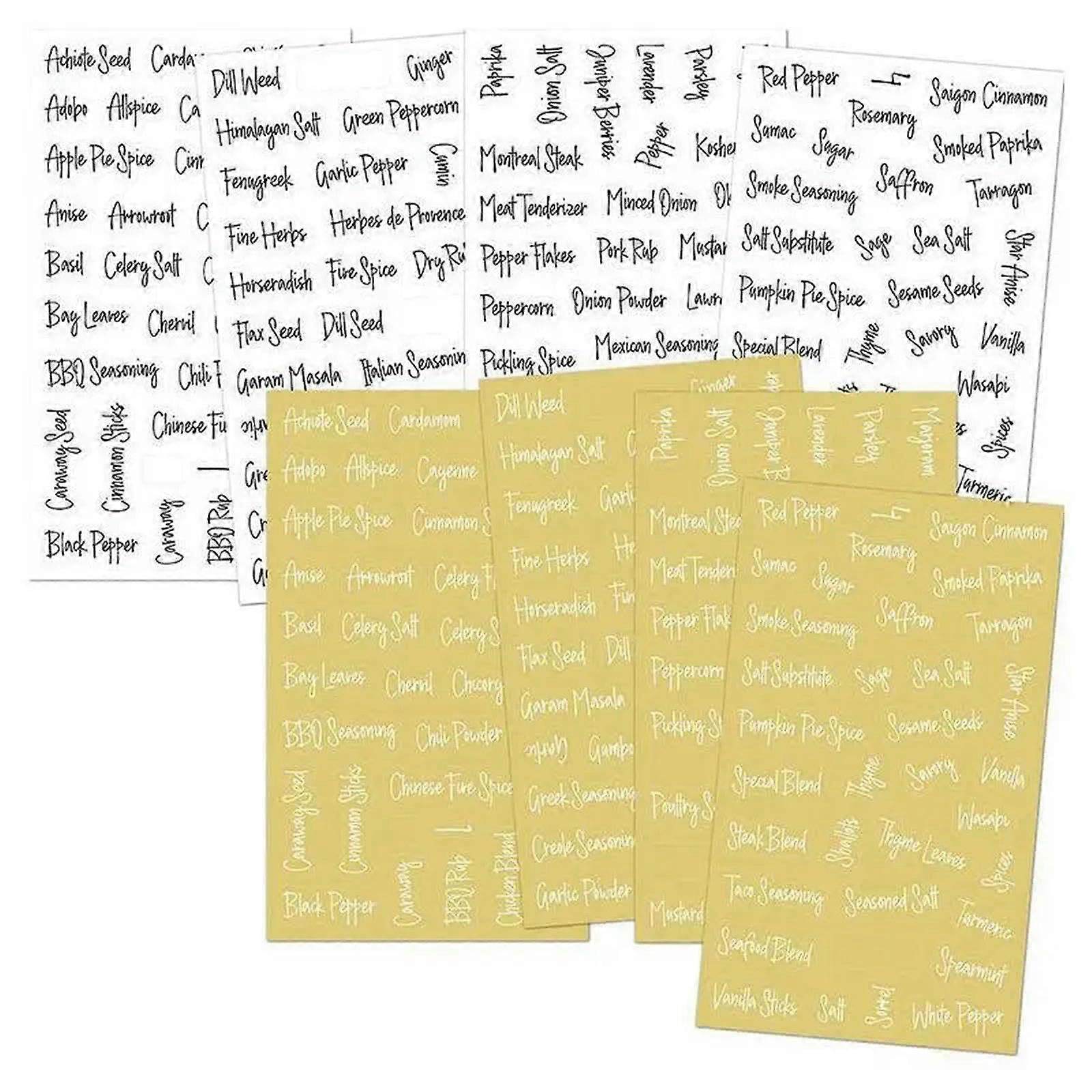 Clear Stickers For Spice Jars 274 Pcs 8 Sheets Black And White Label Words For Food Bottles Seasoning Marks