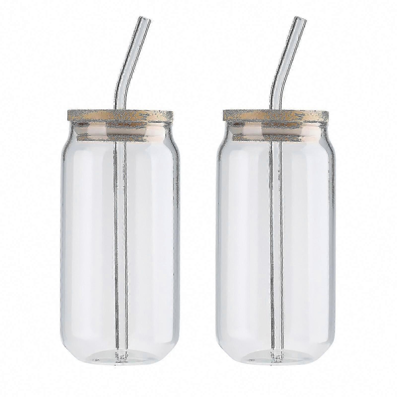 2pcs Drinking Glasses with Glass Straws for Cold Drinks