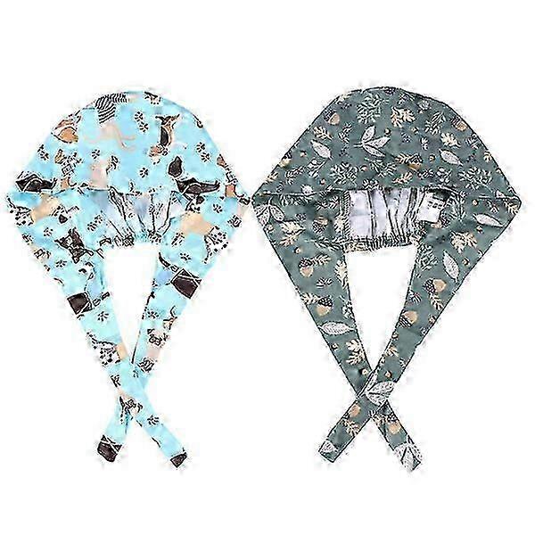 2PCS Comfortable Cartoon-Printed Cotton Working Hat for Doctors & Nurses with Dog and Pine Cone Patterns