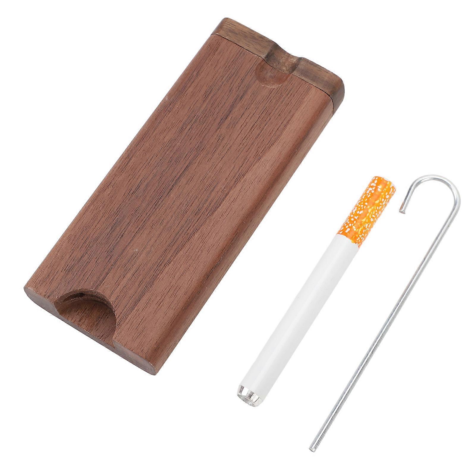 Wooden Walnut Cigarette Case with 78mm Ceramic Pipe & Hook