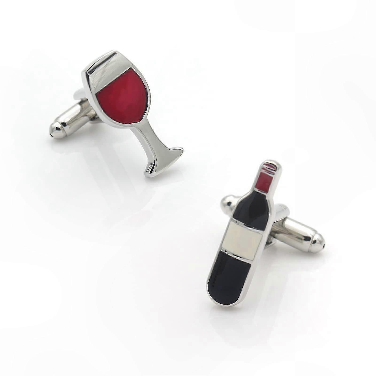 Wine Bottle and Glass Cufflinks Set for Formal Attire Accessory Collection