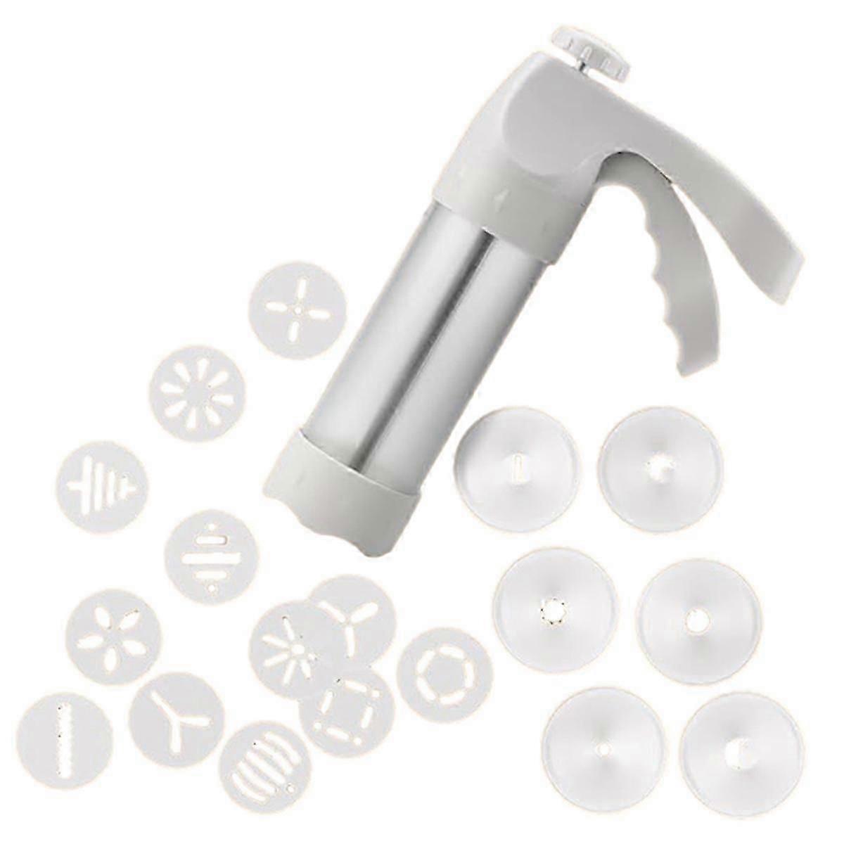 Cookie Press Kit for DIY Biscuit Maker and Decor with 12 Cooking Decorating Discs and 6 Funnel Icin
