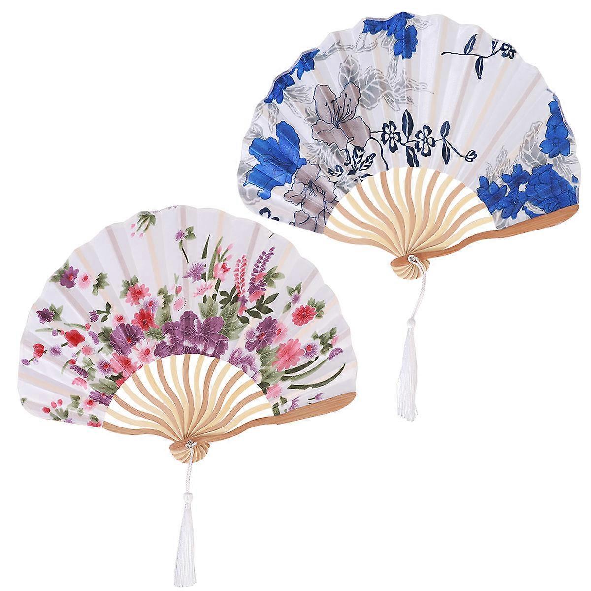 Creative Foldable Fan 2Pack Unique Handheld Decorative Fans for Daily Use Performance Elegant Blue and White Porcelain