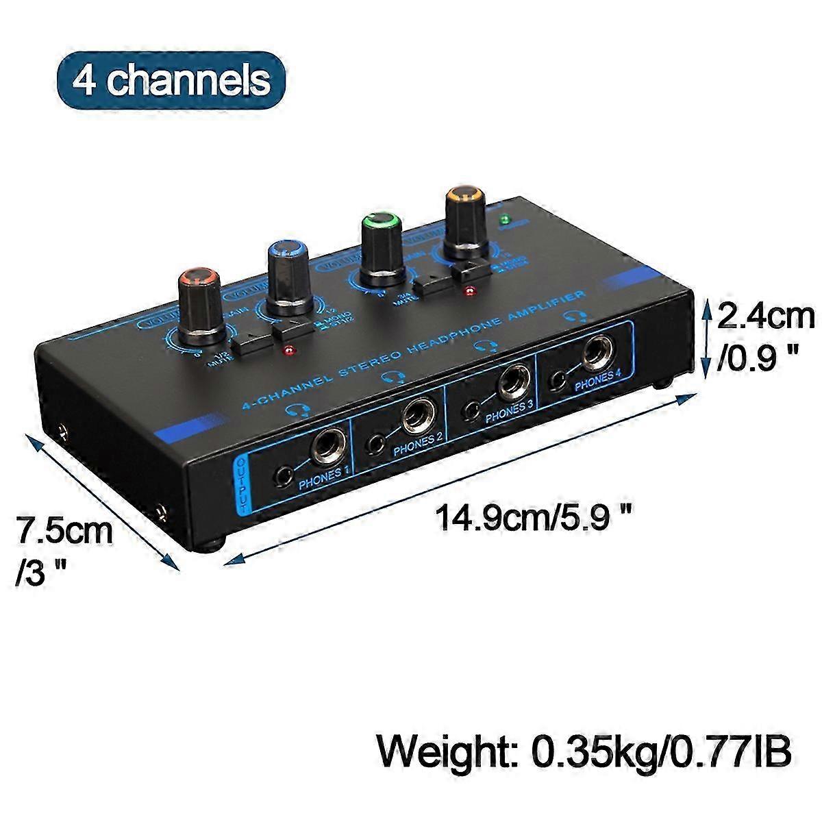 Headphone Amplifier 4 Channels Ultra-Compact Stereo Audio Amplifier with Power Adapter 10MHz Earphone Amp Blue