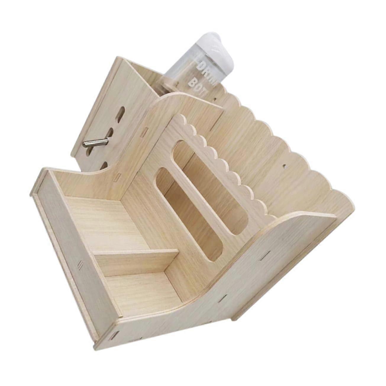 Wooden Holder Rabbit Feeder and Guinea Pig Hay Bag Multi-Function Pet Feeder with Water Bottle Accessory
