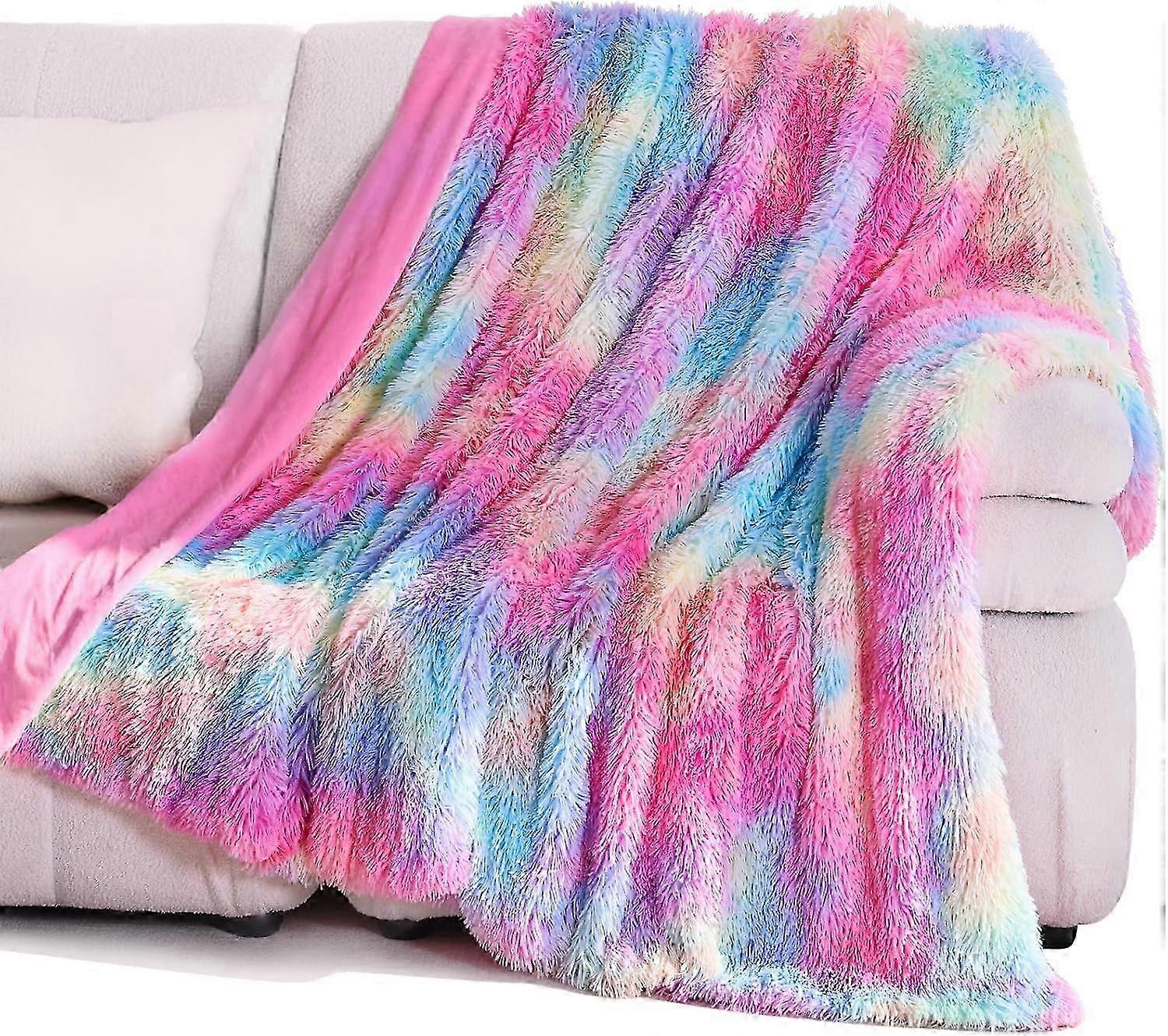 2025 Blanket Fluffy Super Warm Blanket, High-Quality Blanket, Soft & Comfortable Rainbow Blanket, Wool Blanket, Faux Fur, Sofa Blanket, Fleece Blanket