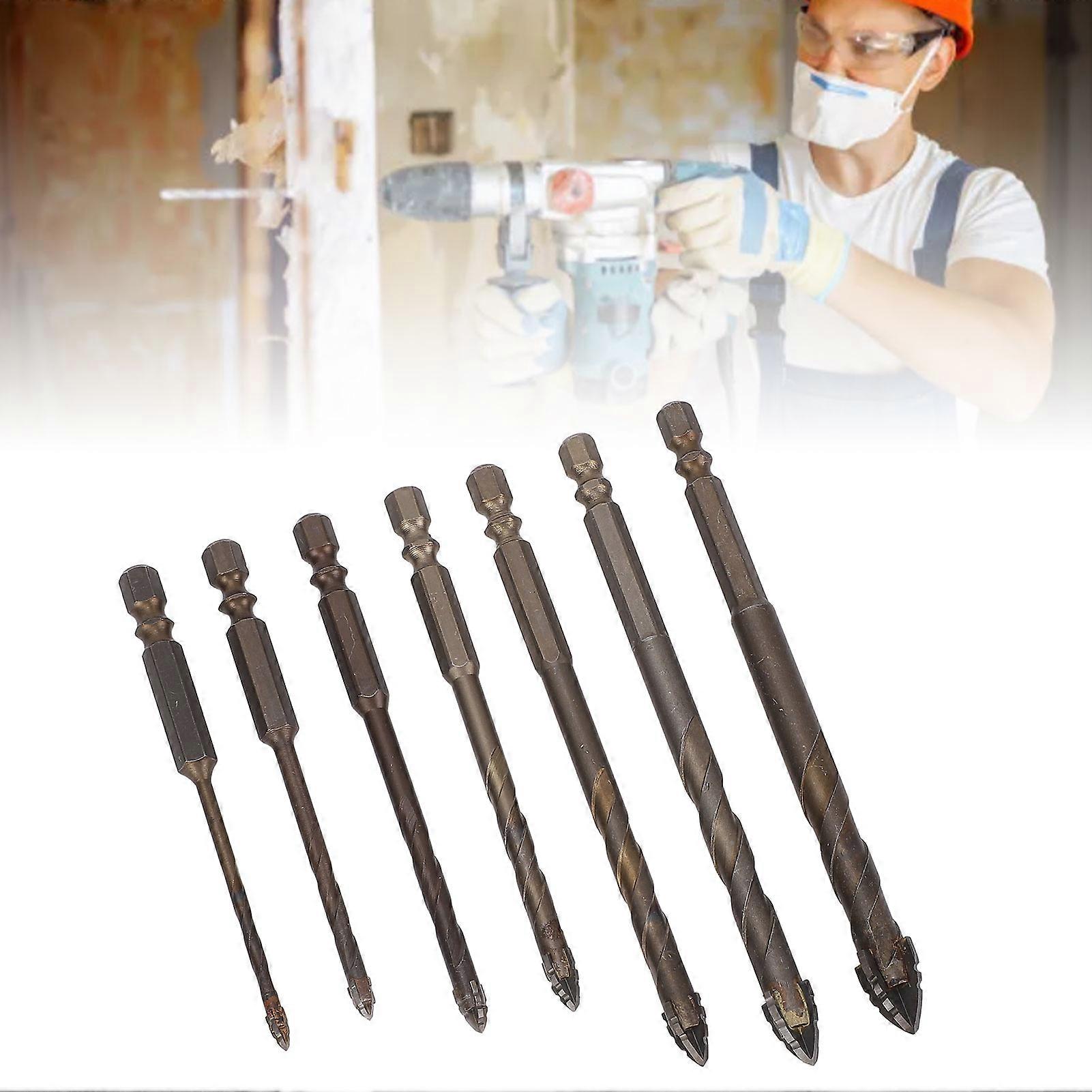7 Pc Masonry Drill Bit Set Hex Shank 3-12mm Carbide Ti Coated