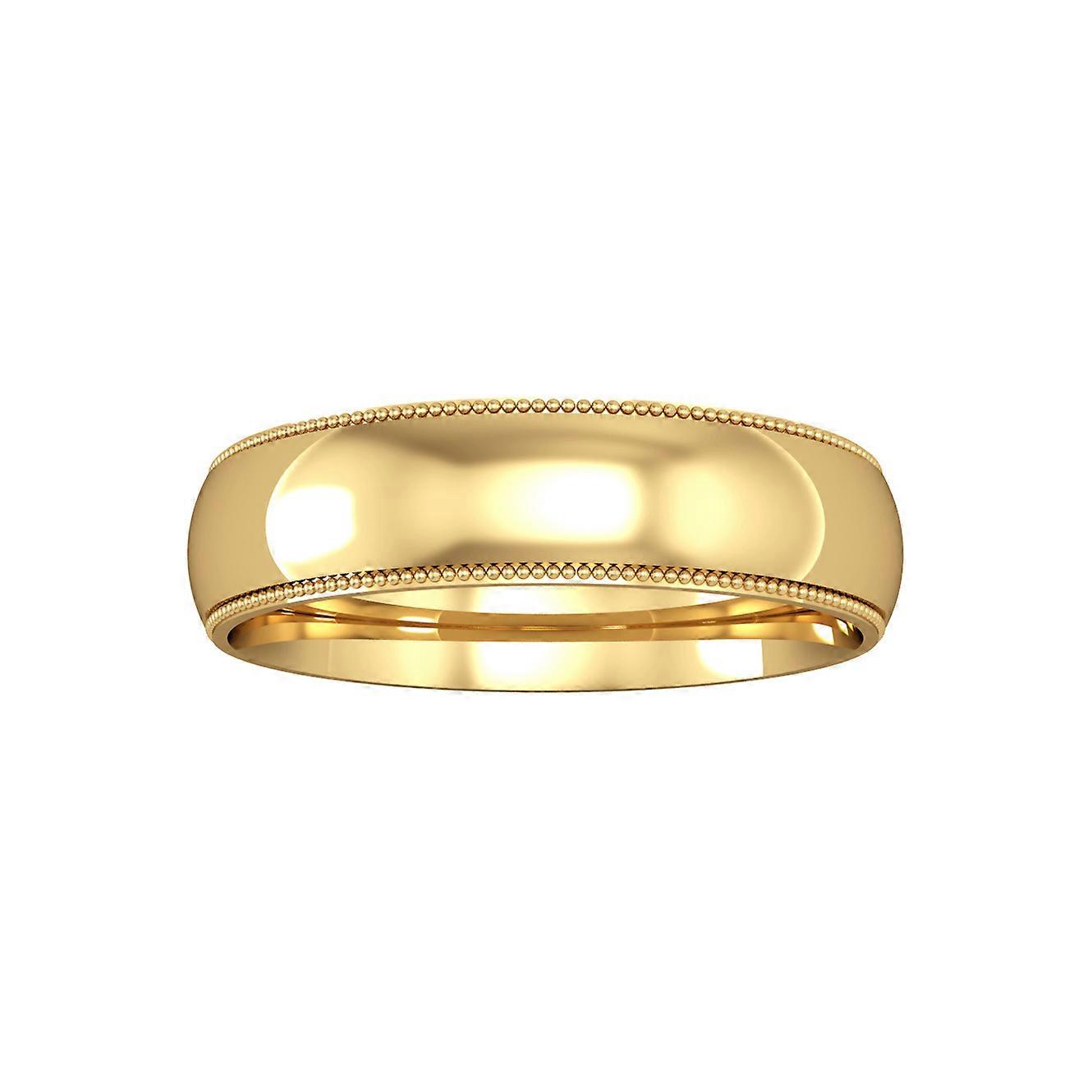 Jewelco London 9ct Yellow Gold - 5mm Essential Court-Shaped Mill Grain Edge Band Commitment / Wedding Ring