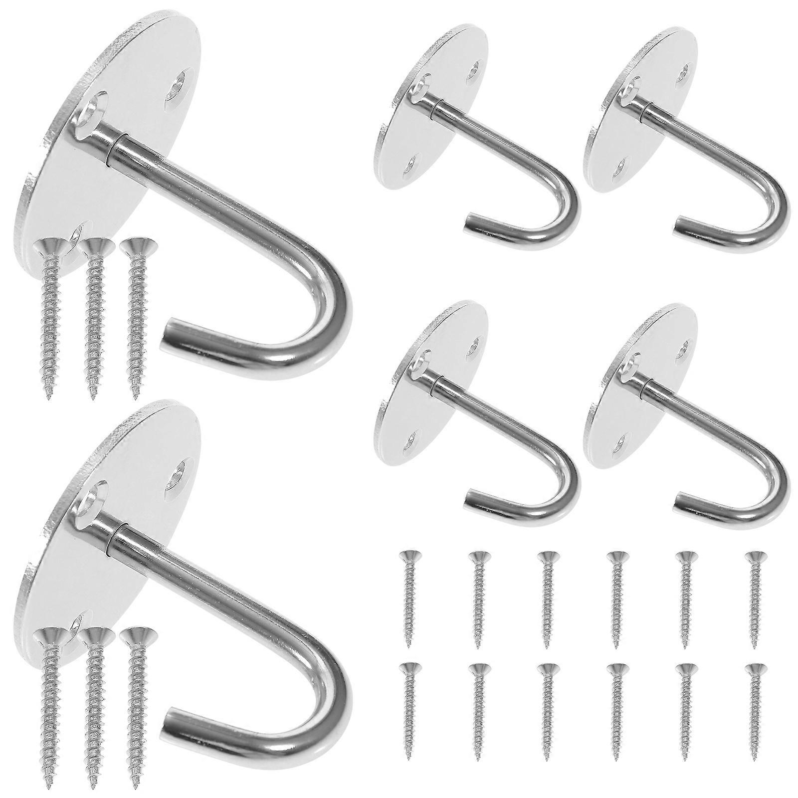 Silver Ceiling Hooks Stainless Steel Screw Mounted Hooks for Hanging 6Pcs