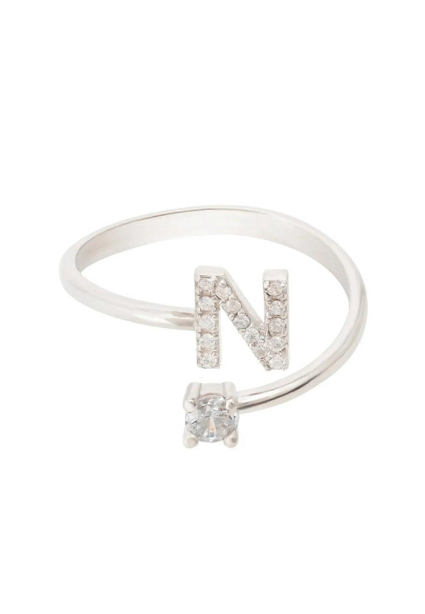 Latelita Sterling Silver Initial Letter Ring with Cubic Zirconia - Average size 6 (M) for Women