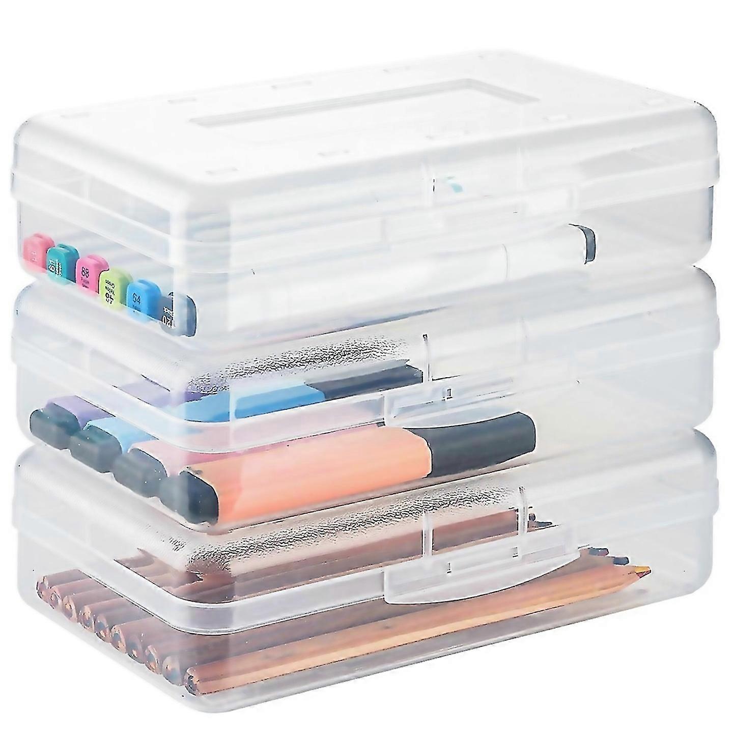 For 3 Pack Large Hard Pencil Case Organizer Plastic Supply Box