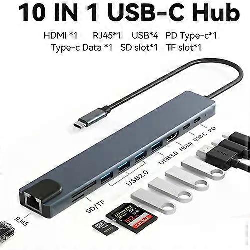 Tebe USB-C Hub 10 IN 1 Type-c to 4K HDMI-adapter RJ45 Ethernet Muilt-USB SD/TF Card Reader Hub Splitter USB-C Docking Station