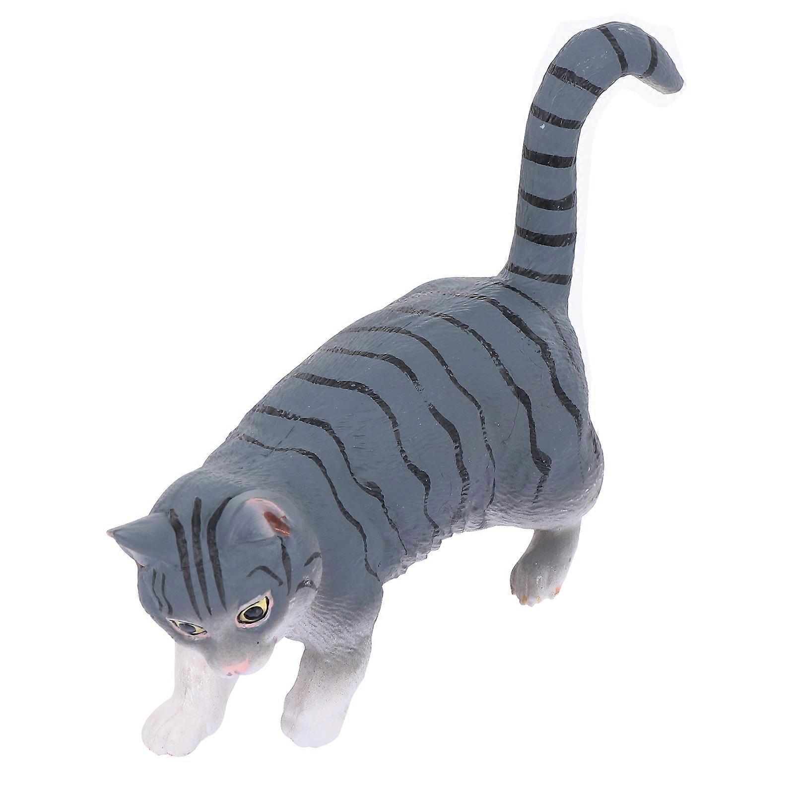 Grey Plastic Cat Sculpture Animal Adornment for Desktop 2Pcs