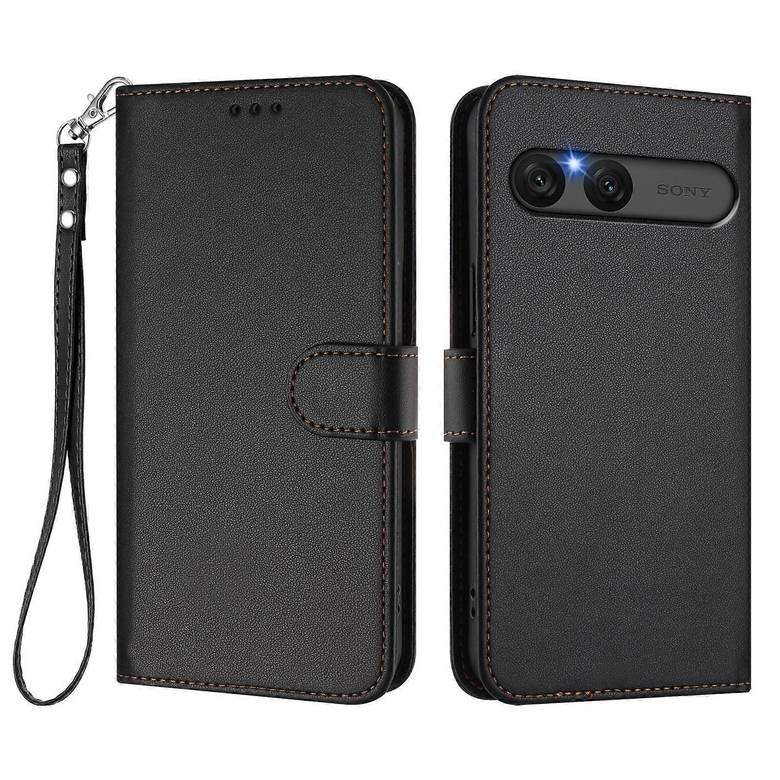 Compatible For Sony Xperia 10 VII Leather Case Wallet Stand Phone Cover with Wrist Strap