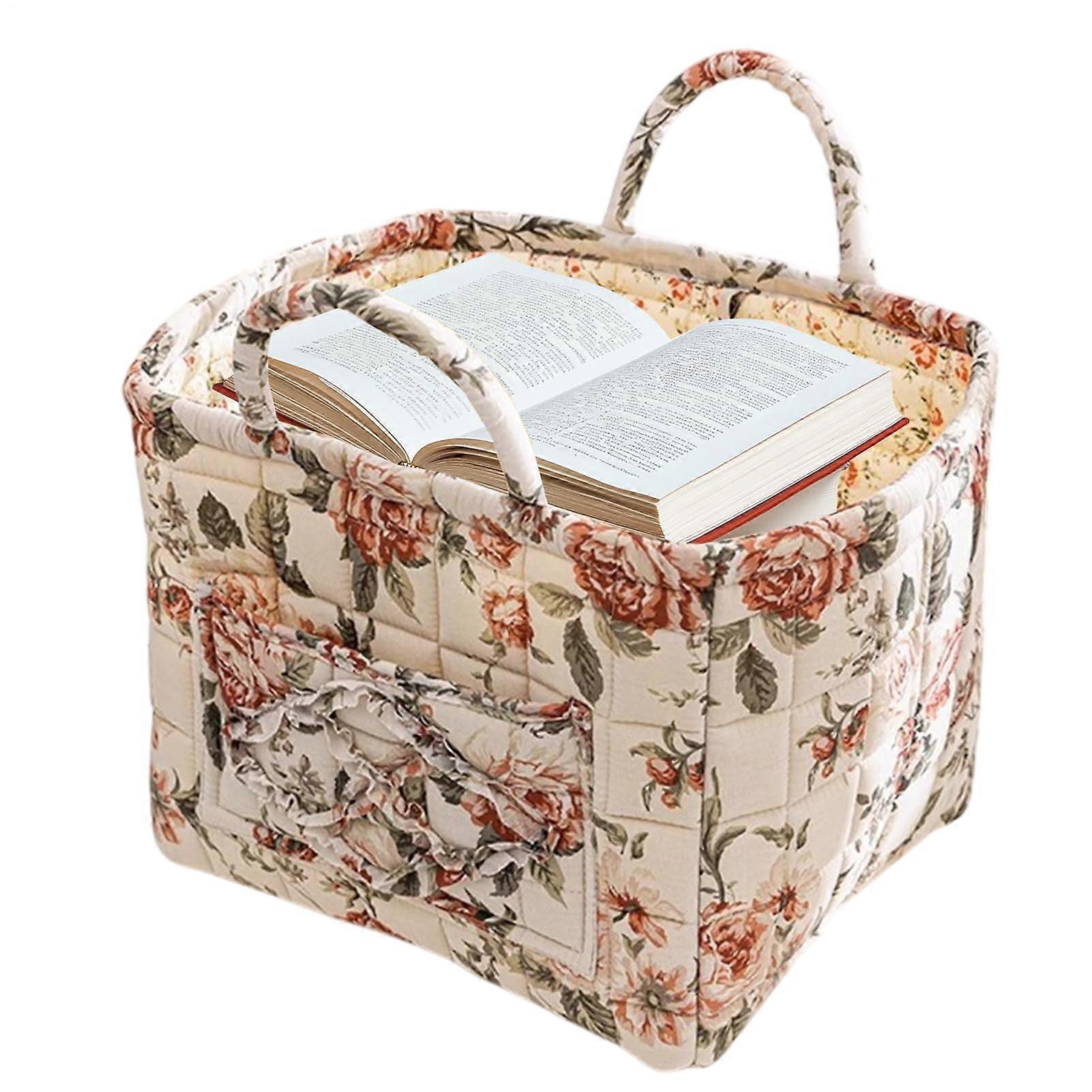 Boho Fabric Storage Basket Large Capacity With Handle Floral Laundry Baskets Foldable Toy Organizer For Bedroom Nursery Dorm