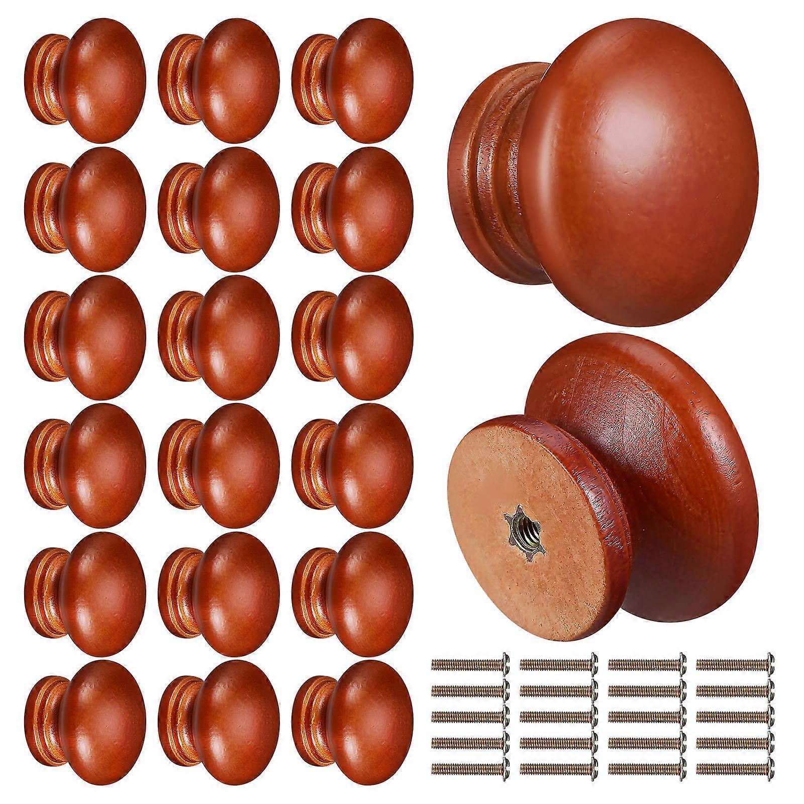 Elegant Wood Drawer Knobs 40 Pcs Easy Installation For Kitchen Drawers Brown Round Durable Use
