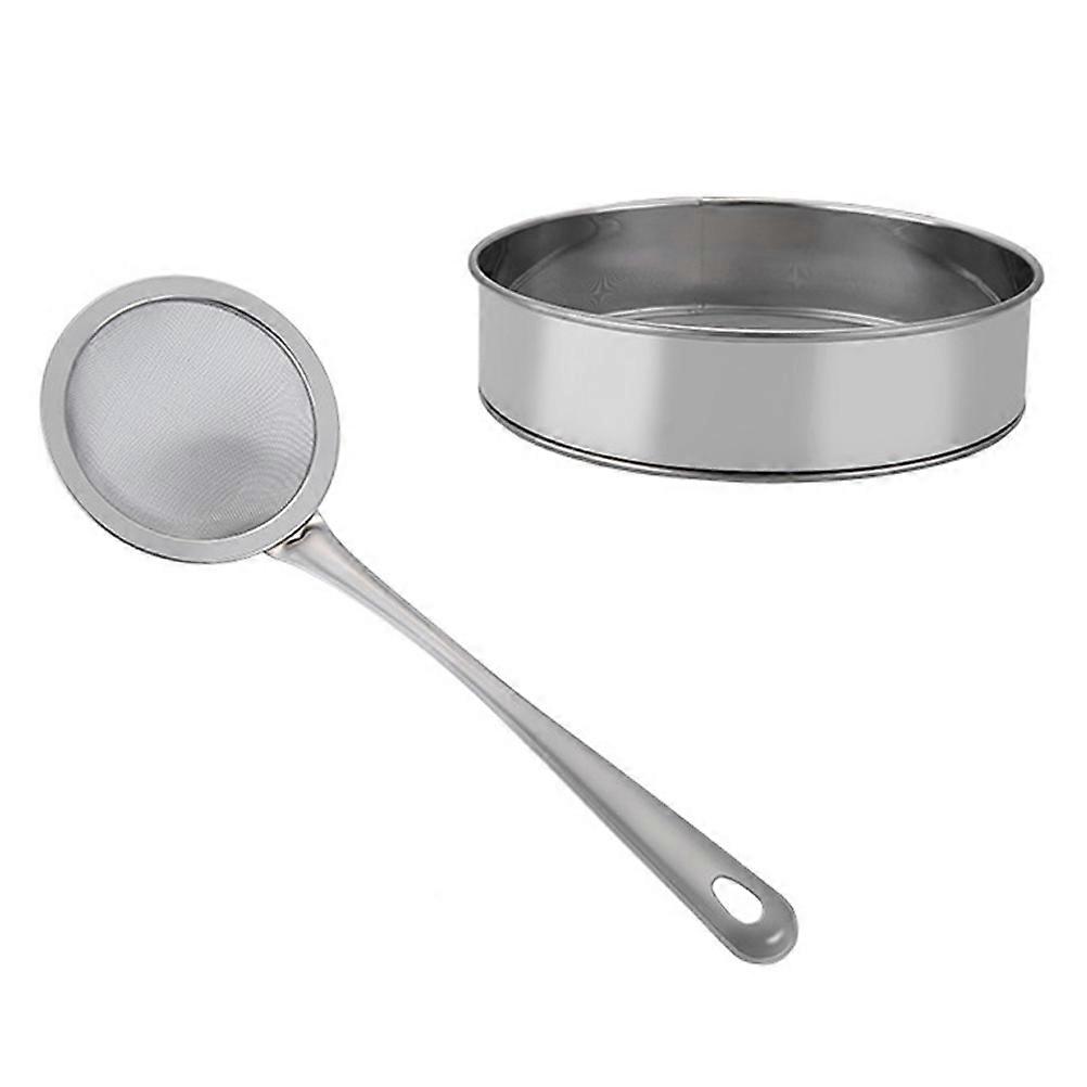 Handheld Flour Sieve Stainless Steel Mesh Sifter for Baking 2Sets