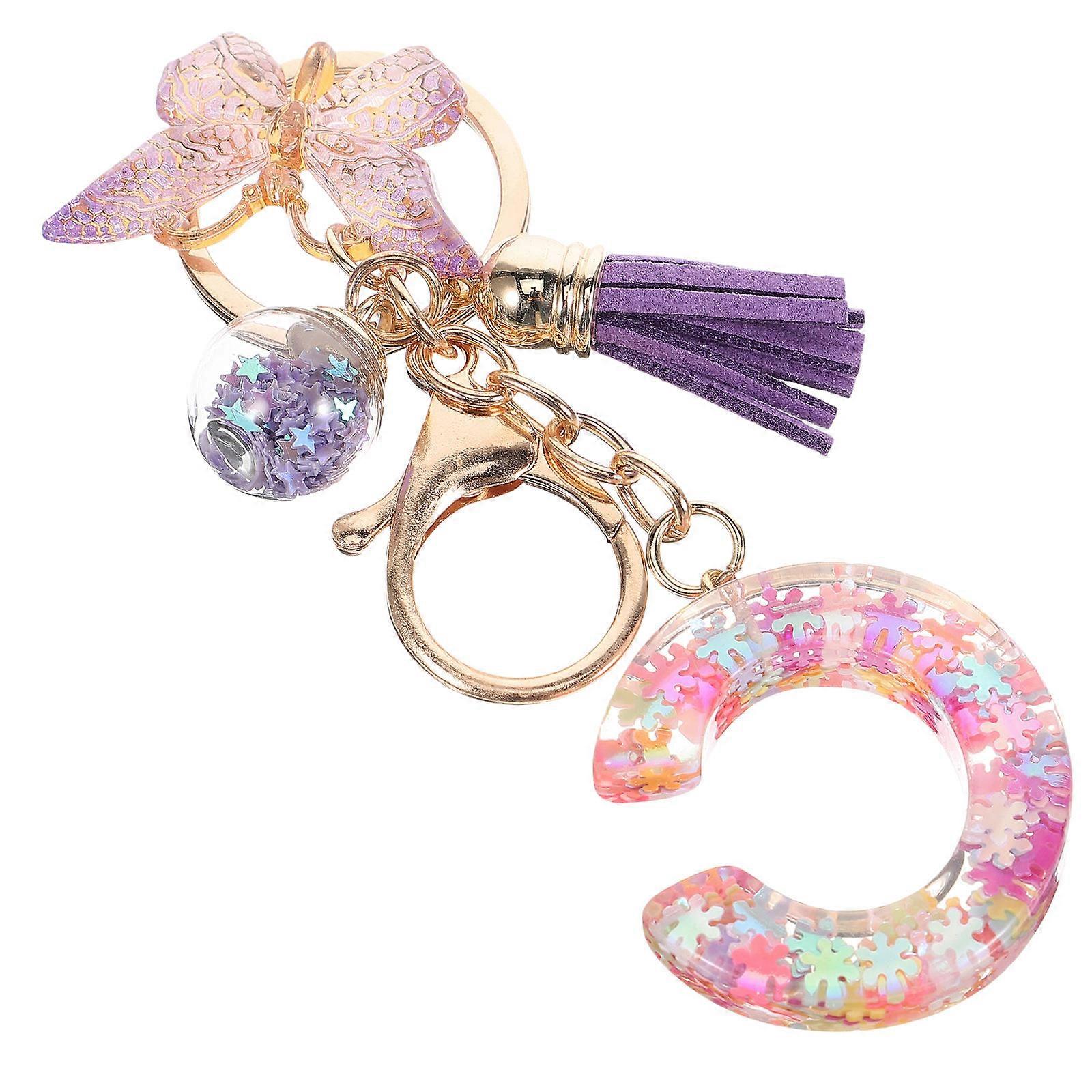 Tassel Letter Resin Keychain 5Pcs Butterfly Charm Key Holder
