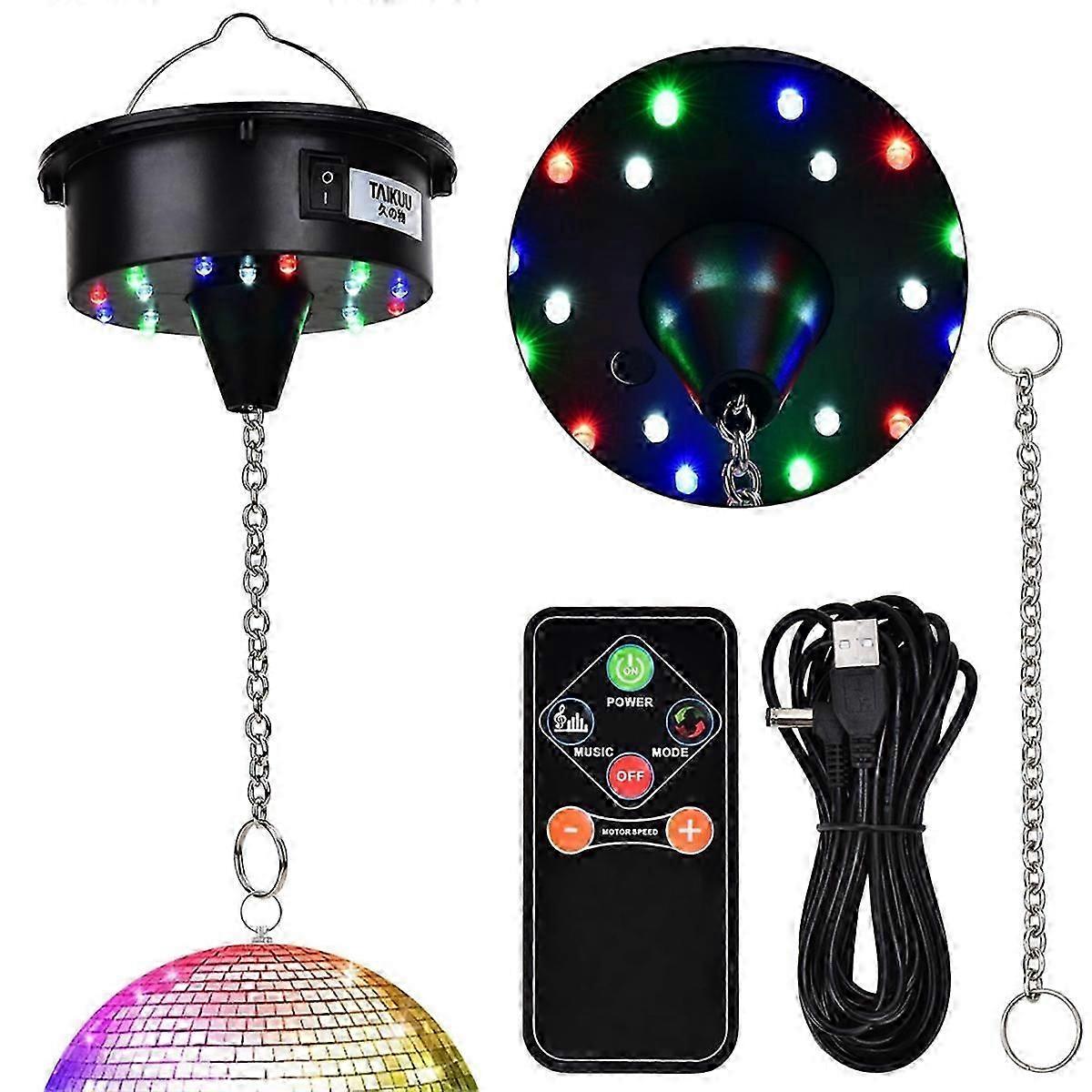 Moteur de boule disco avec télécommande, rotation réglable de 3 à 15 tr/min, 18 LED pour moteur de boule à facettes de 8, 10, 12, 16, 20 et 24 pouces