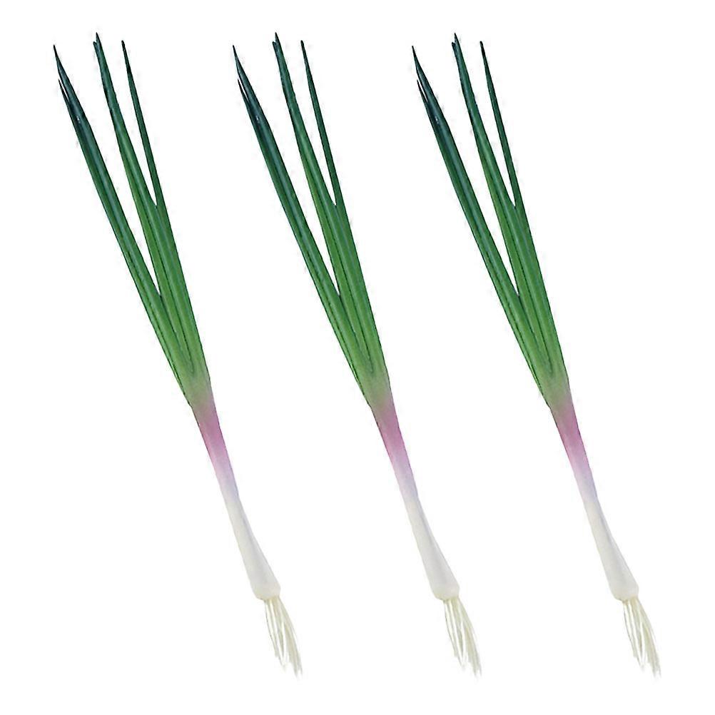 Green Artificial Scallions Vegetable Props for Decor 3Pcs PU Material