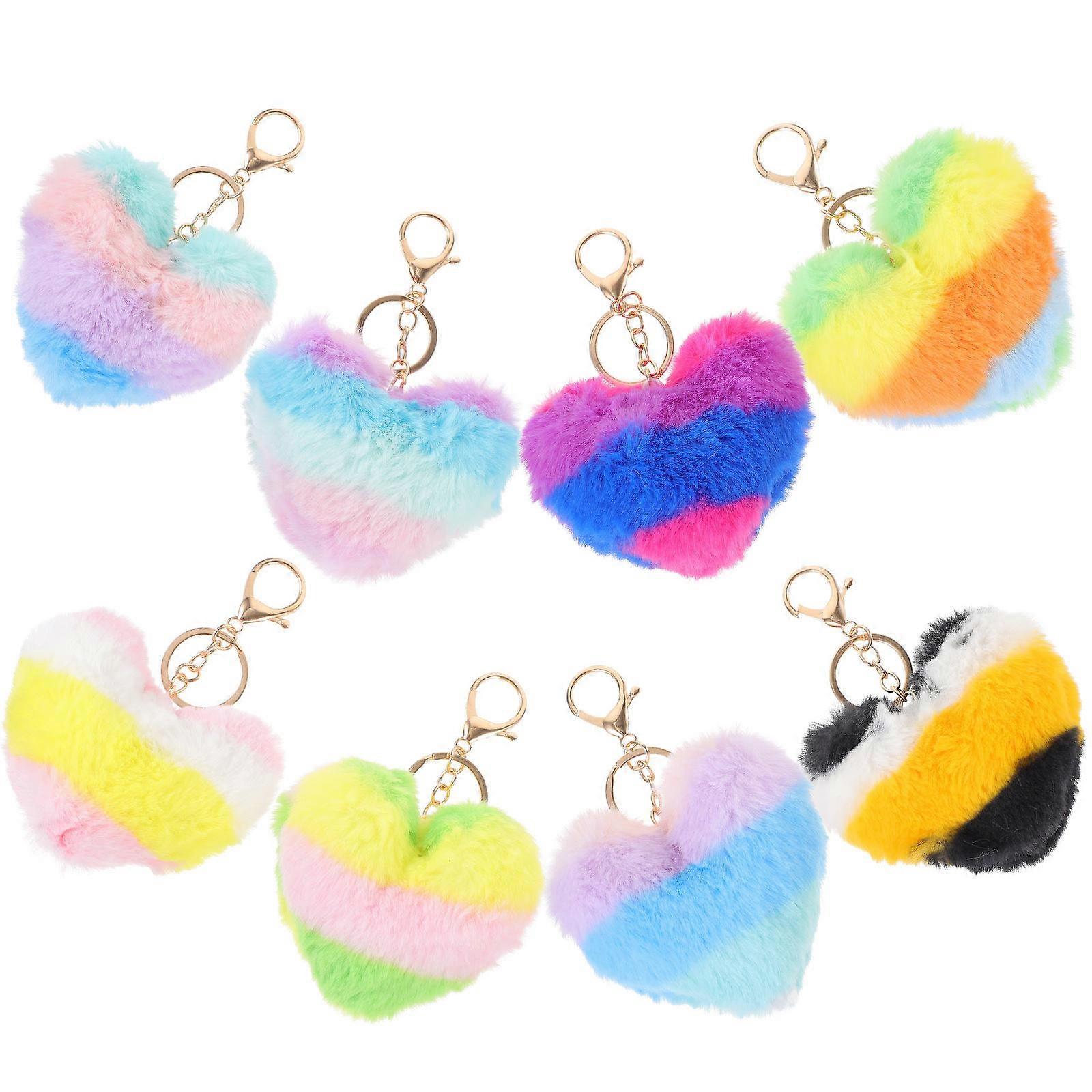 Fuzzy Heart Keychain for Decoration 16Pcs Soft Artificial Wool Pendant