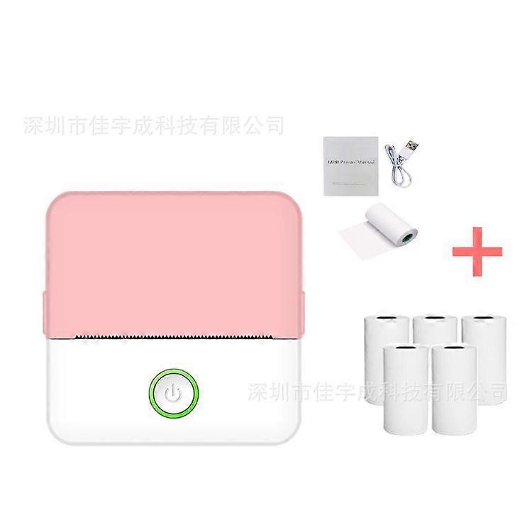 Portable Thermal Printer with 5 Rolls of Paper for Printing Diaries, Photos, Notes, Memos Pink