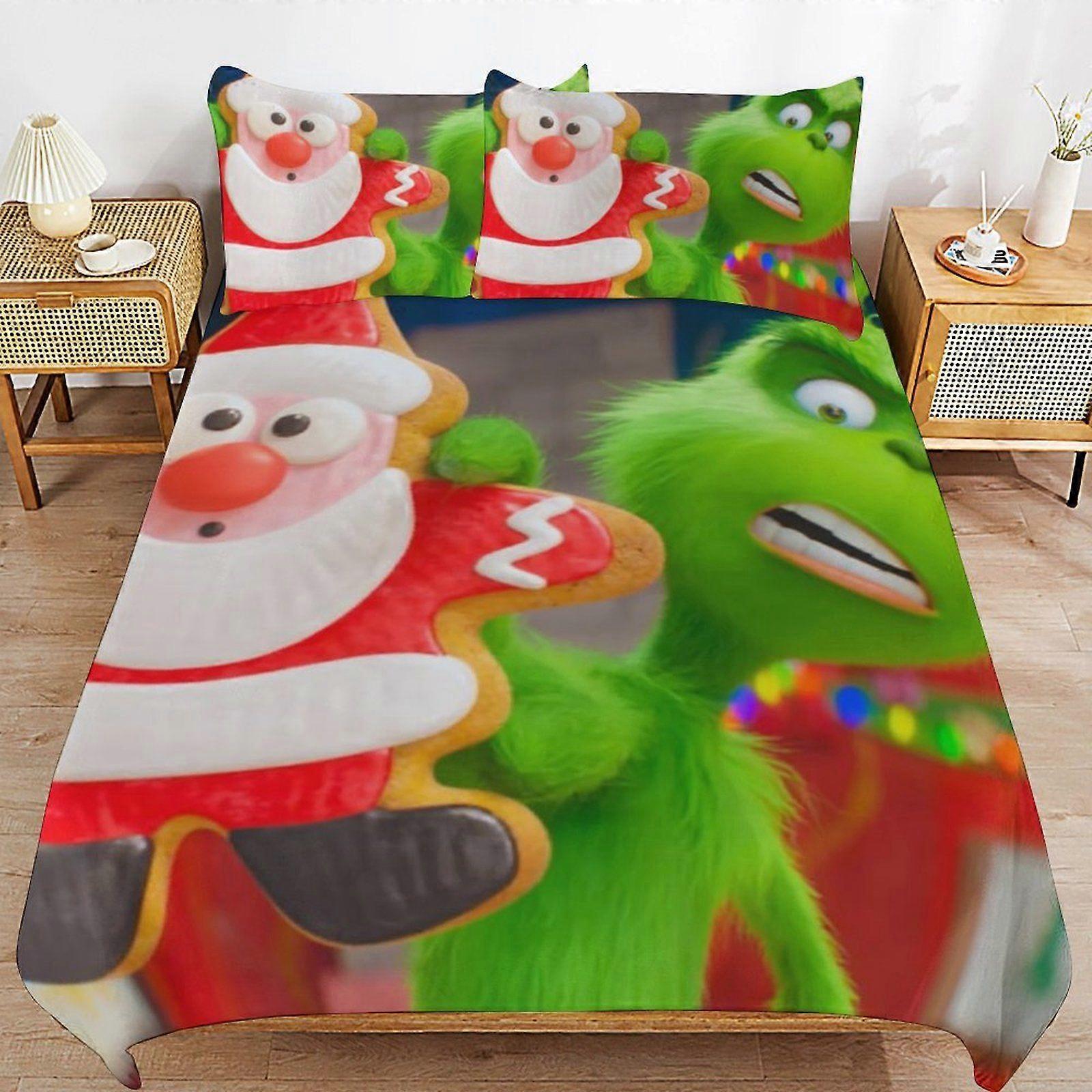 q76 The Grinch Breathable Soft Fabric Smooth Zipper Construction Cozy Fit Duvet Cover Sets for Relaxation d76