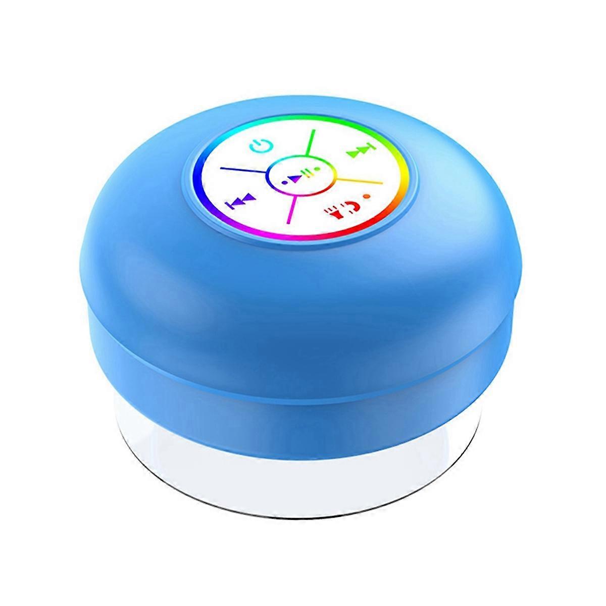 Waterproof Bluetooth Speaker LED Colorful Luminous Small Speaker Large Suction Cup for Bathroom & Outdoor Use Blue