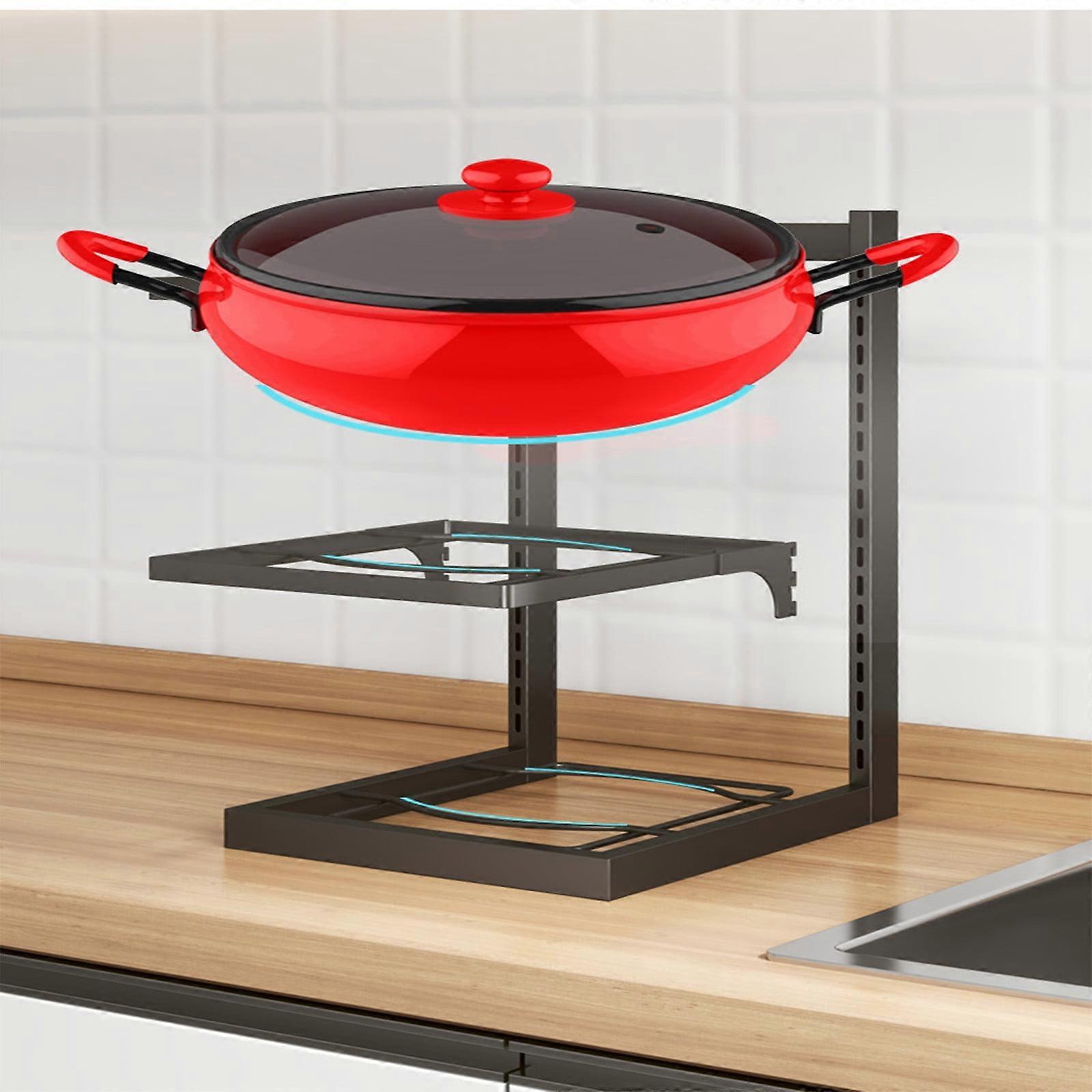 Multi-use Kitchen Racks, Multi-layer Countertop & Wall Hanging Pot Rack, Compatible with Rice Cooker & Pressure Cooker