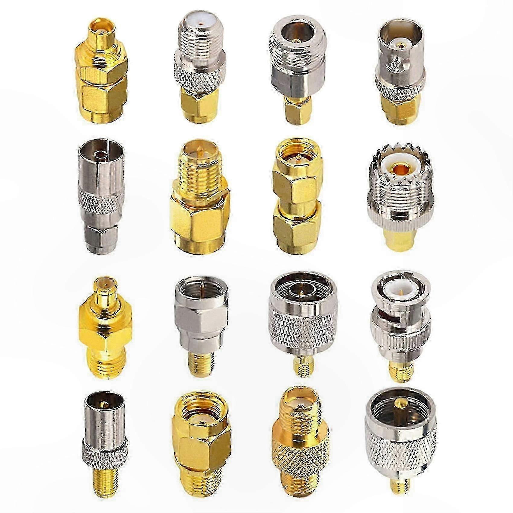 16-Piece SMA Connector Kit with SMA to MCX/TV/F/BNC/UHF/RP-SMA Adapters, Nickel Gold Plated Straight Test Connectors