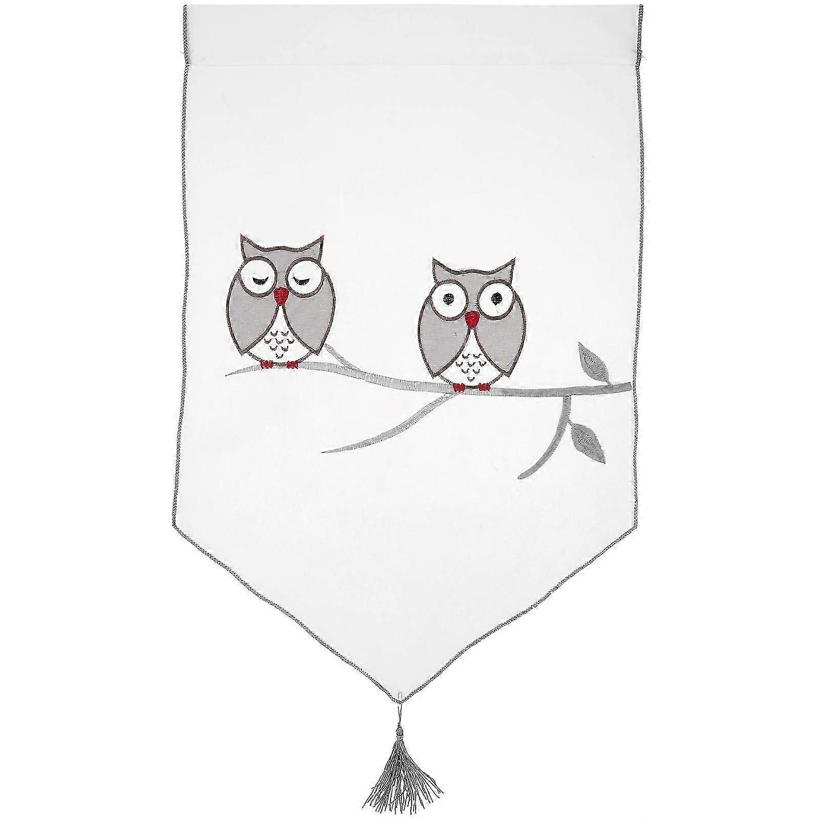 Sheer Embroidered Curtains Owl Pattern Polyester Window Decoration 40x60cm Rustic Style 1Pcs
