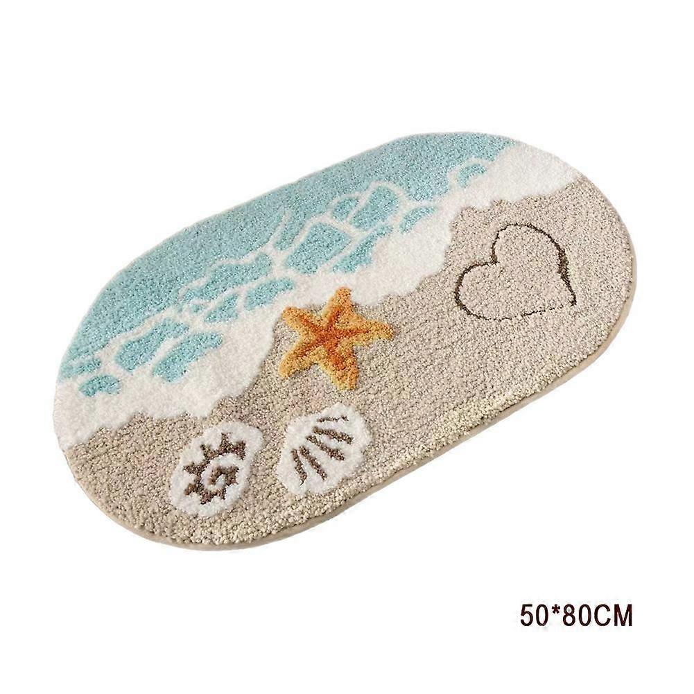 Soft Pile Ocean Design Bath Mat Set Quick-Dry Non-Slip for Bathroom and Shower Decor