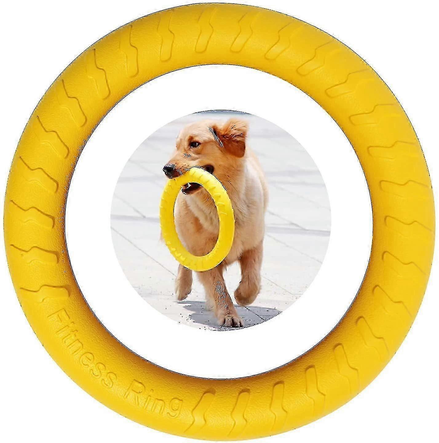 犬用フィットネスリング、犬用バイトリング、犬用アジリティトレーニング器具、小型犬と大型犬用のインタラクティブ綱引きトレーニングリング 29cm (イエロー、ラージ)